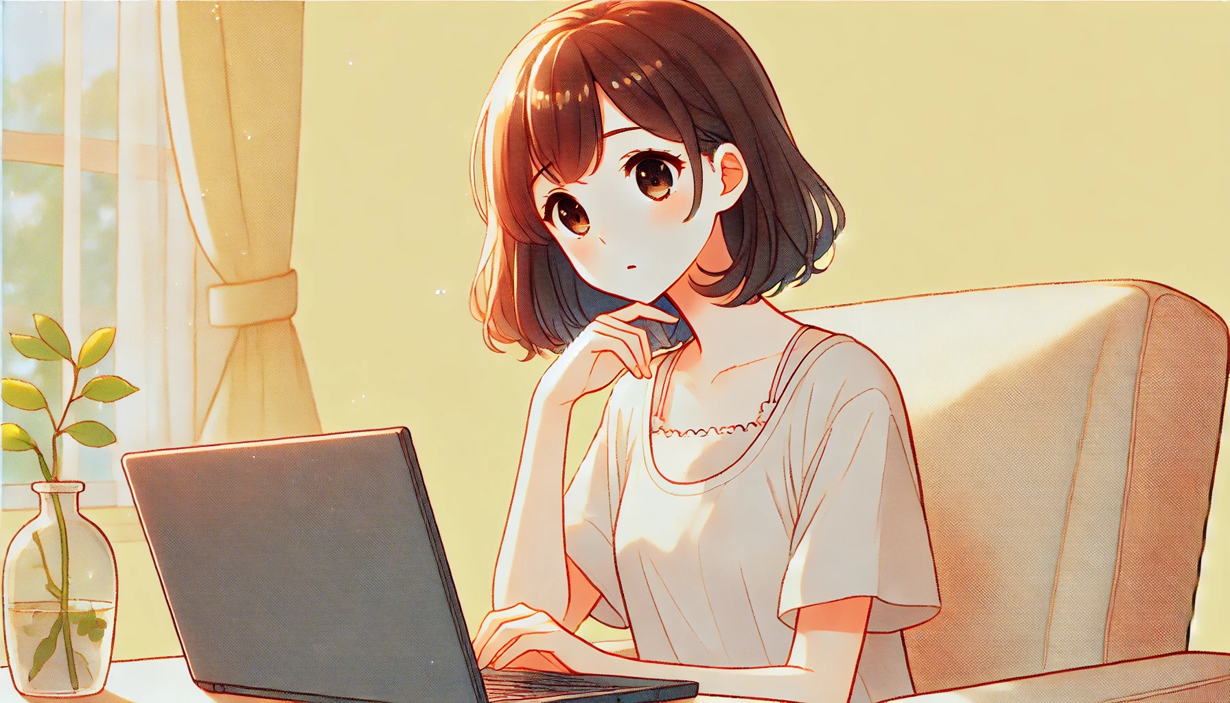 ネット調査をしている女性