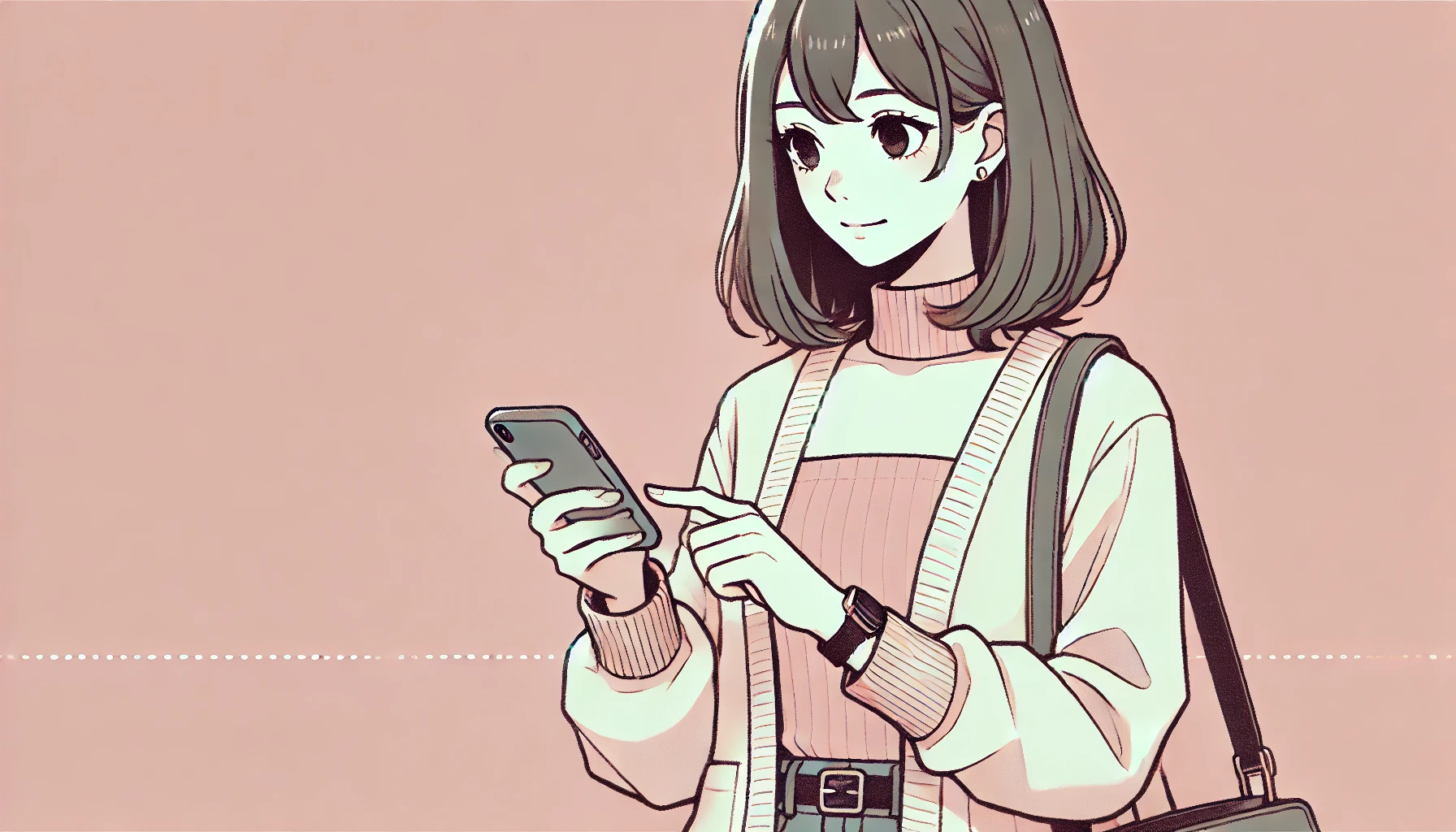 スマホでメール副業している女性