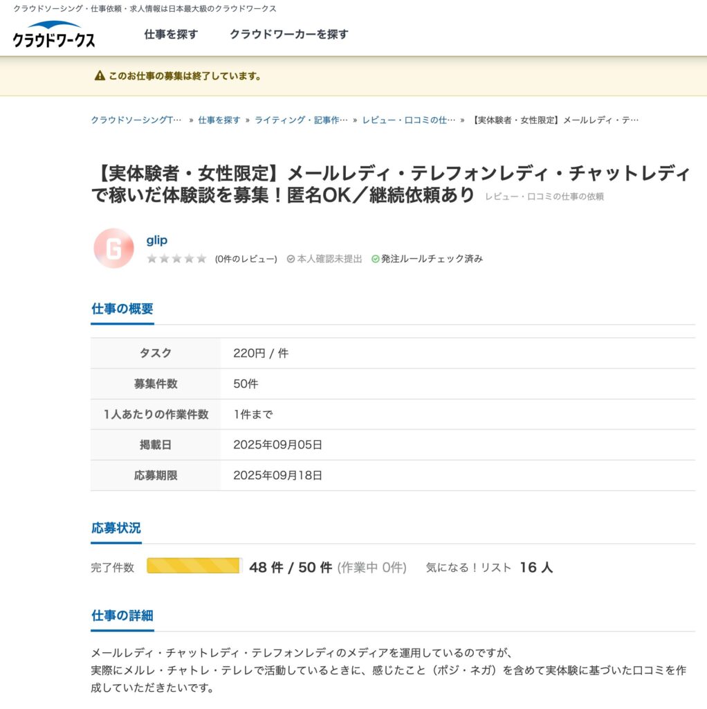 クラウドワークス調査概要の画面
